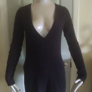 ANN TAYLOR Navy Tunic Sweater with Gold Zippers ~